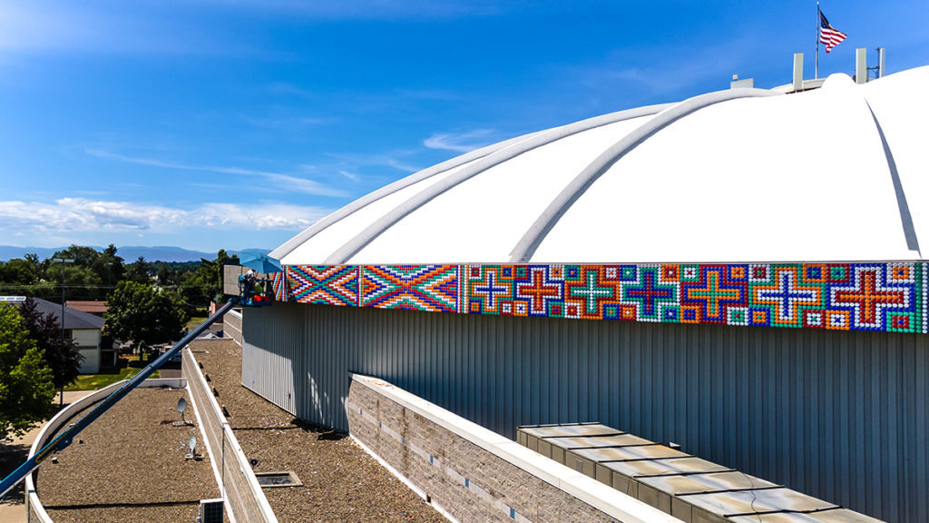 Multiple finished panels of “Circle of Light” on the Yakima Valley SunDome.